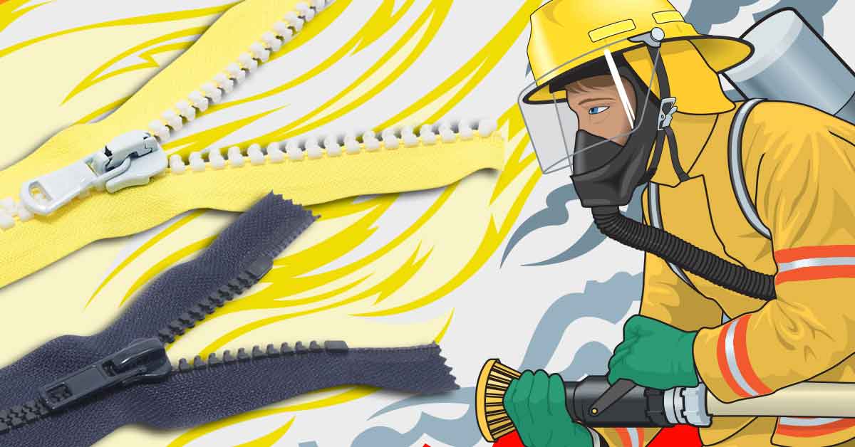 Cerniera lampo realizzata con compound autoestinguenti LATI per garantire resistenza al fuoco e sicurezza in abbigliamento tecnico e industriale