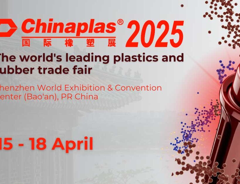 Stands and visitors at CHINAPLAS 2025 at the Shenzhen World Exhibition & Convention Center in China, leading trade fair for plastic and rubber materials and technologies