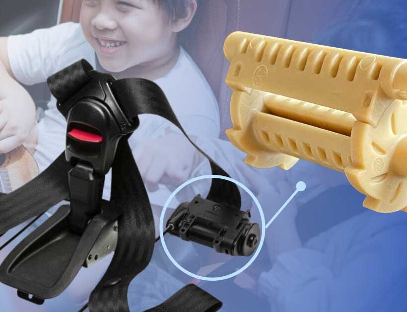 Dispositivo di sicurezza Roll Fix di Holmbergs realizzato con compound LATI ad alta resistenza meccanica per la protezione dei bambini nei seggiolini auto