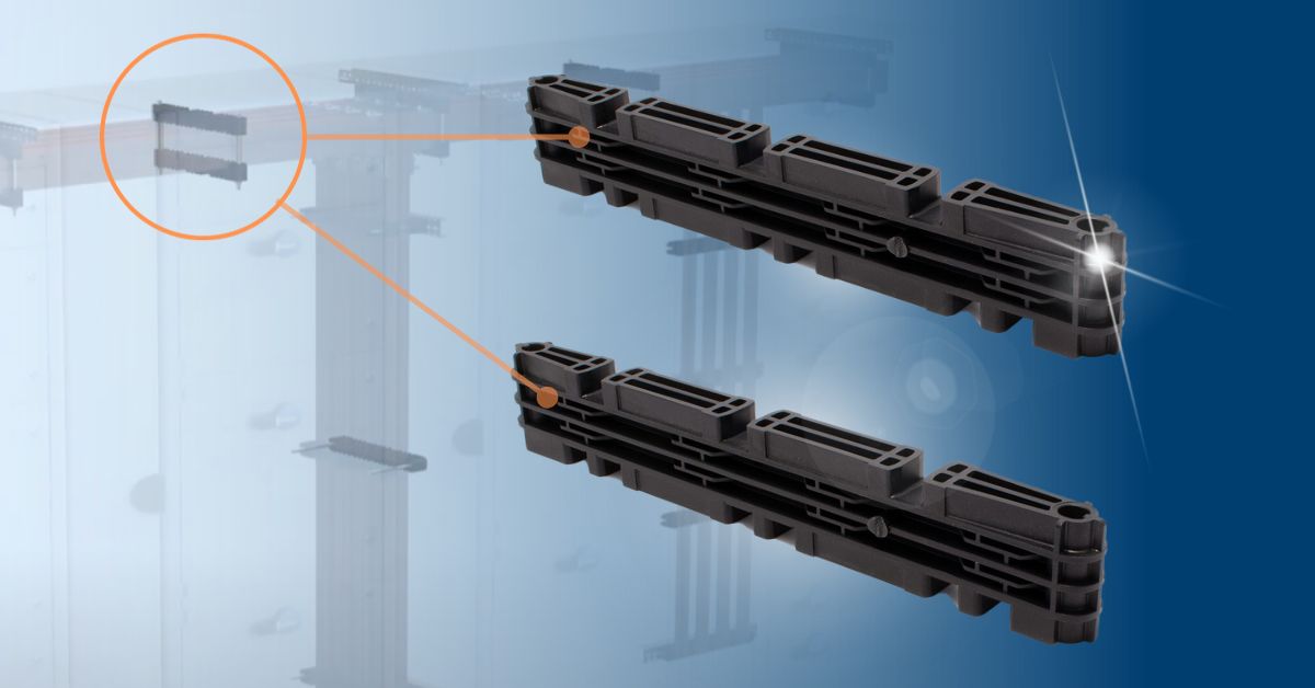 Busbar Socomec realizzati con il compound LATAMID 6 H2 G/30 V0HF1 di LATI, materiale autoestinguente rinforzato con fibra di vetro per applicazioni elettriche sicure